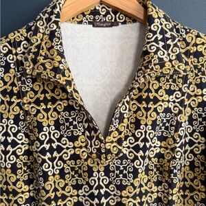 J. McLaughlin Black and Gold Midi Dress